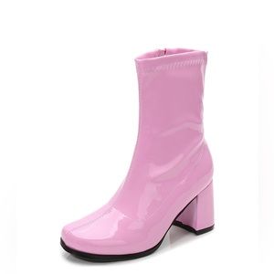 Women's Go Go Boots Mid Calf Block Heel Zipper Daphne Boot - Size 7